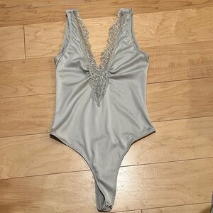 Forever 21 Light Gray Lace V-Neck Bodysuit